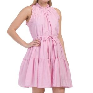 French Connection Pink Tiered Flair Sleeveless Ruffle Dress Coquette Balletcore